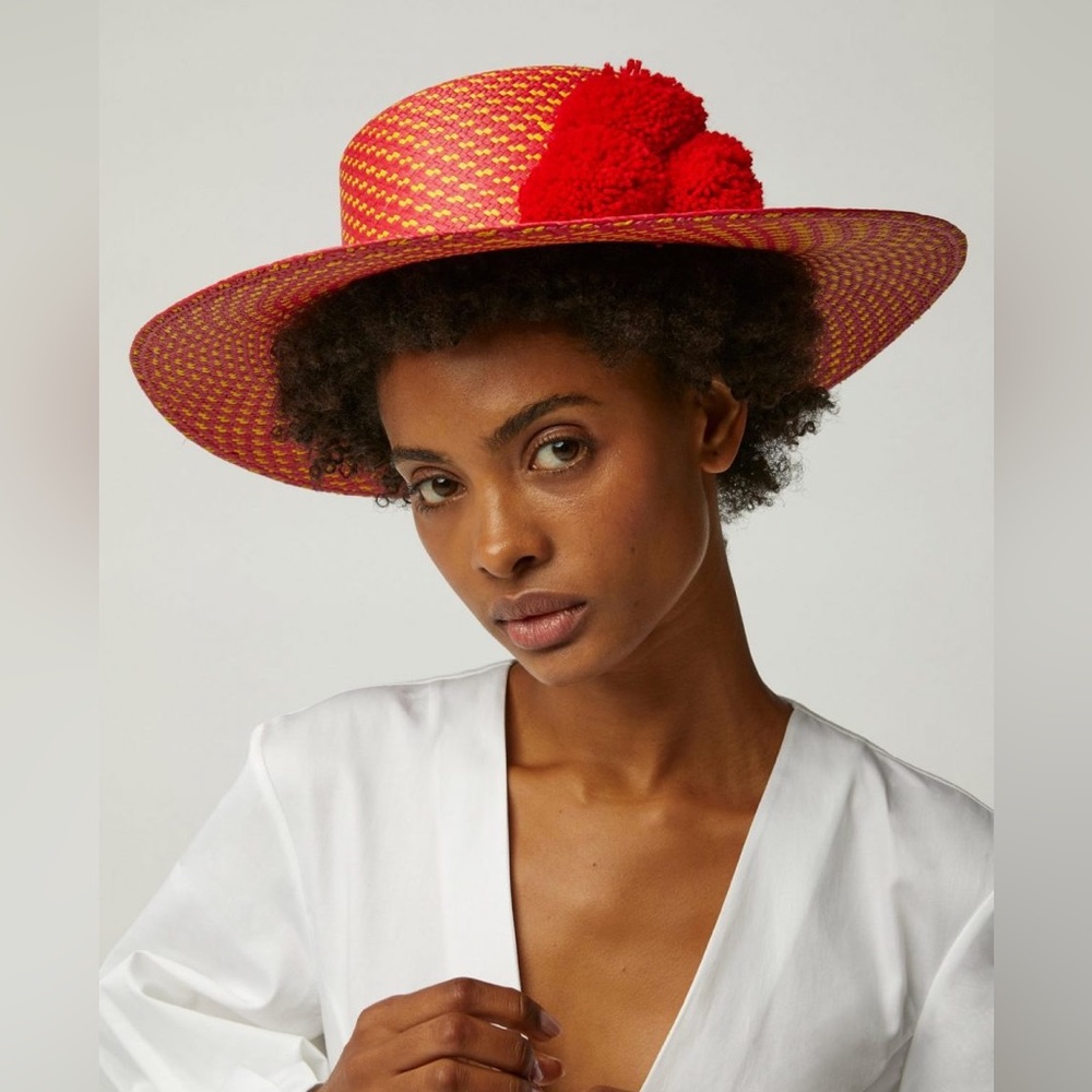 Sensi Studio Cordovez Two Tone Trinado Hat with Pom Poms NWT Size Small